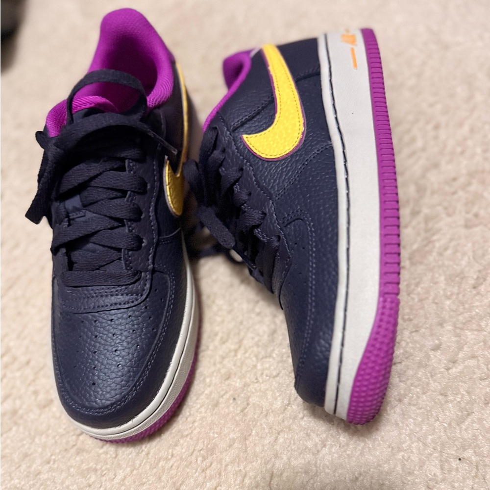 Nike Black and Yellow Air Force 1s with Purple Soles